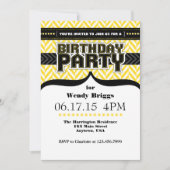 Geel Wit Zwart Herringbone Verjaardag Uitnodigen Kaart (Voorkant)