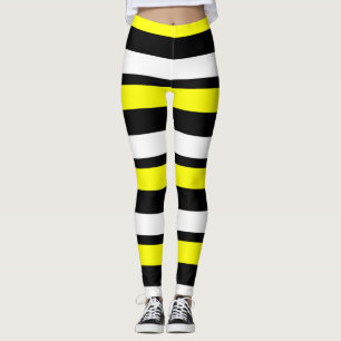 Geel Wit & Zwart Horizontaal-Gestreepte Leggings