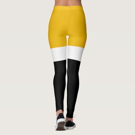 Geel Wit Zwart Kleur Block Style Design Leggings (Achterkant)