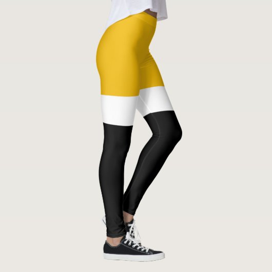 Geel Wit Zwart Kleur Block Style Design Leggings (Rechts)