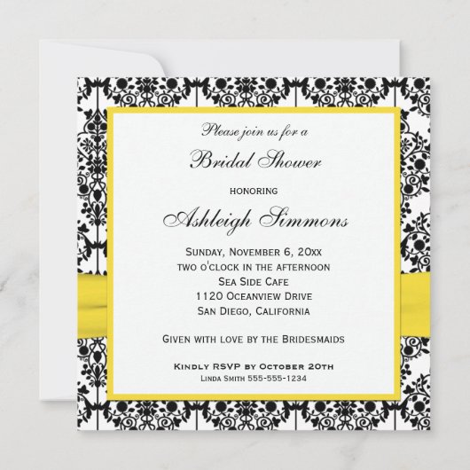 Geel, wit, zwart Vrijgezellenfeest uitgenodigd Kaart (Achterkant)