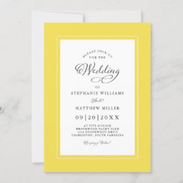 Geel witbruiloft Elegant Calligraphy Lijst Kaart