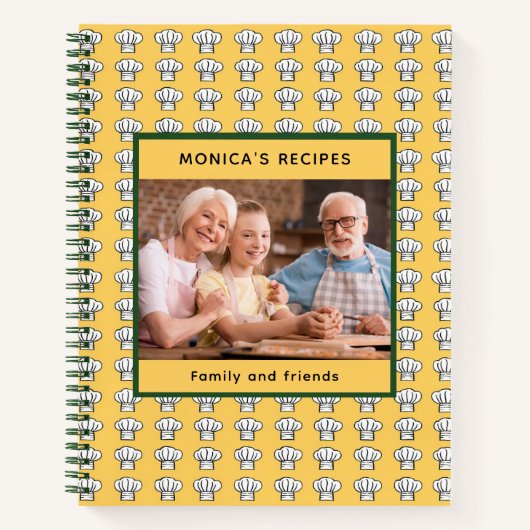 Geel witte chef-kok petten patroonnaam foto notitieboek (Voorkant)