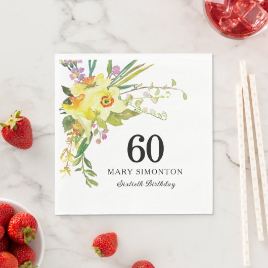 Geel Witte Daffodil 60e verjaardag Servet (Insitu)