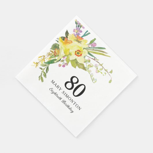 Geel Witte Daffodil 80th Birthday Party Napkins Servet (Hoek)