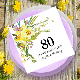 Geel Witte Daffodil 80th Birthday Party Napkins Servet