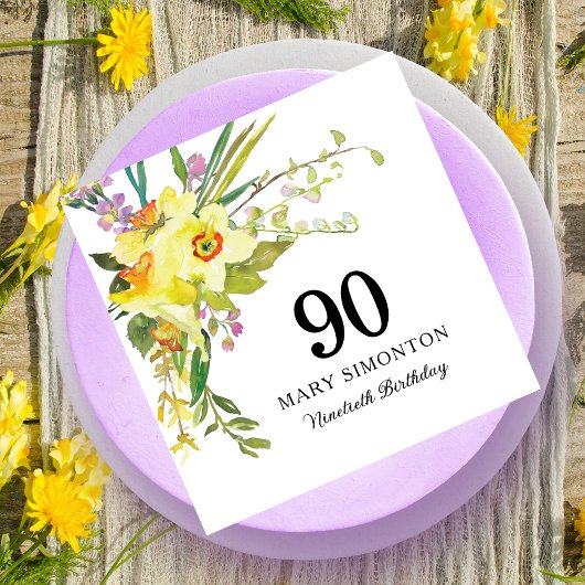 Geel Witte Daffodil 90th Birthday Party Napkins Servet
