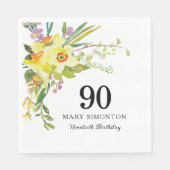Geel Witte Daffodil 90th Birthday Party Napkins Servet (Voorkant)