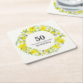 Geel Witte Daffodil Wreath 50th Birthday Kartonnen Onderzetters (Schuin)