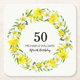 Geel Witte Daffodil Wreath 50th Birthday Kartonnen Onderzetters