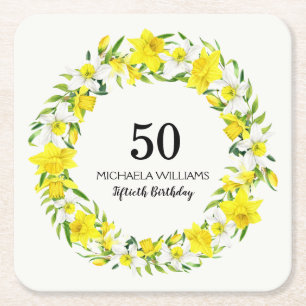 Geel Witte Daffodil Wreath 50th Birthday Kartonnen Onderzetters