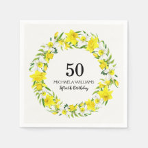 Geel Witte Daffodil Wreath 50th Birthday Napkins