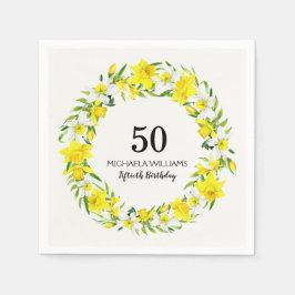 Geel Witte Daffodil Wreath 50th Birthday Napkins Servet