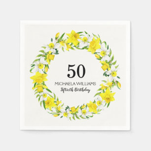 Geel Witte Daffodil Wreath 50th Birthday Napkins Servet