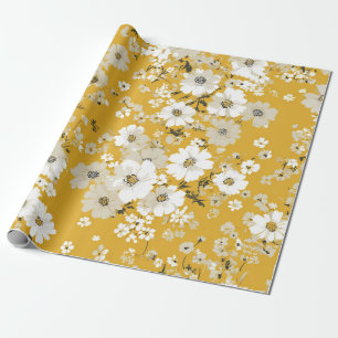 Geel Witte Ditsy Bloem Pastel Boho 70s Vintage  Cadeaupapier