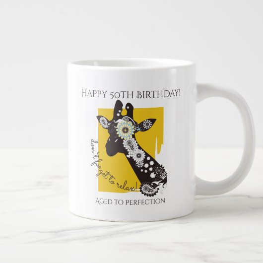 Geel witte en zwarte Funky Cool Giraffe Birthday Grote Koffiekop (Rechts)
