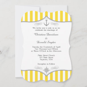Geel-witte grijze Nautical Wedding Invitation Kaart