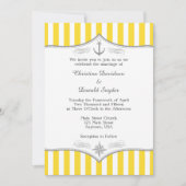 Geel-witte grijze Nautical Wedding Invitation Kaart (Voorkant)