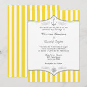 Geel-witte grijze Nautical Wedding Invitation Kaart (Voorkant / Achterkant)