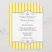 Geel-witte grijze Nautical Wedding Invitation Kaart (Voorkant / Achterkant)