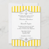 Geel-witte grijze Nautical Wedding Invitation Kaart (Voorkant)