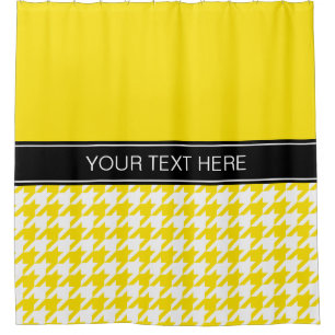 Geel Witte Houndstooth CB Zwarte Naam Monogram Douchegordijn