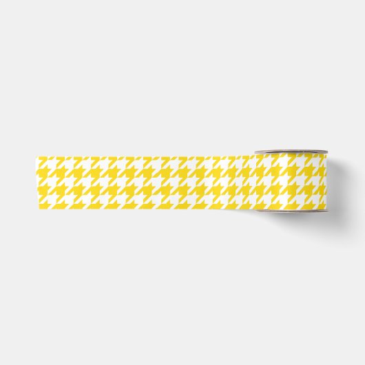 Geel Witte Houndstooth Gekruist Geruit Satijnen Lint (Voorkant)