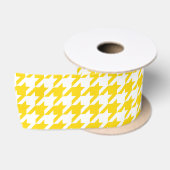 Geel Witte Houndstooth Gekruist Geruit Satijnen Lint (Spoel)