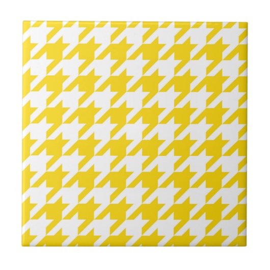 Geel Witte Houndstooth Gekruist Geruit Tegeltje (Voorkant)