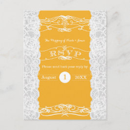 Geel & Witte Kant Elegante Trouw-RSVP-Kaart Uitnodiging Briefkaart
