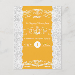 Geel & Witte Kant Elegante Trouw-RSVP-kaart Uitnodiging Briefkaart