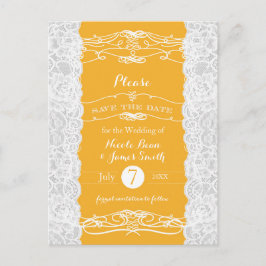 Geel & Witte Kant Elegante Trouw Save the Date Aankondigingskaart