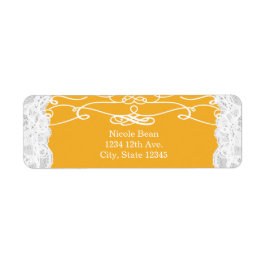 Geel & Witte Kant Elegante Trouwadreslabels Etiket