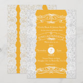 Geel & Witte Kant Elegante VERLOVING Uitnodigingen (Voorkant / Achterkant)