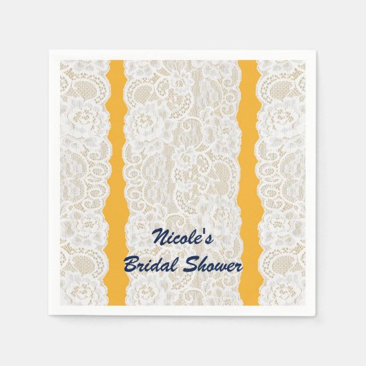 Geel & Witte Kant Helle Elegante Rustieke Feest Servetten (Voorkant)
