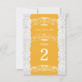 Geel & Witte Kanten Tafelnummerkaarten voor Trouwf Kaart