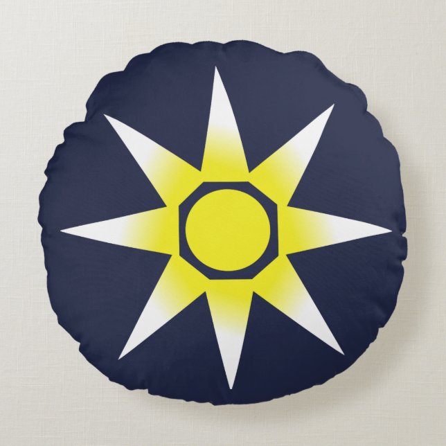 Geel-witte Magic Sun-product Rond Kussen (Voorkant)