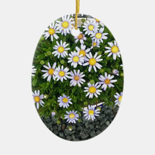 Geel-witte margarita bloemen met grijze keien keramisch ornament (Voorkant)