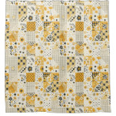 Geel Witte Patchwork Dekbed Rustieke Bloem Retro Douchegordijn (Voorkant)