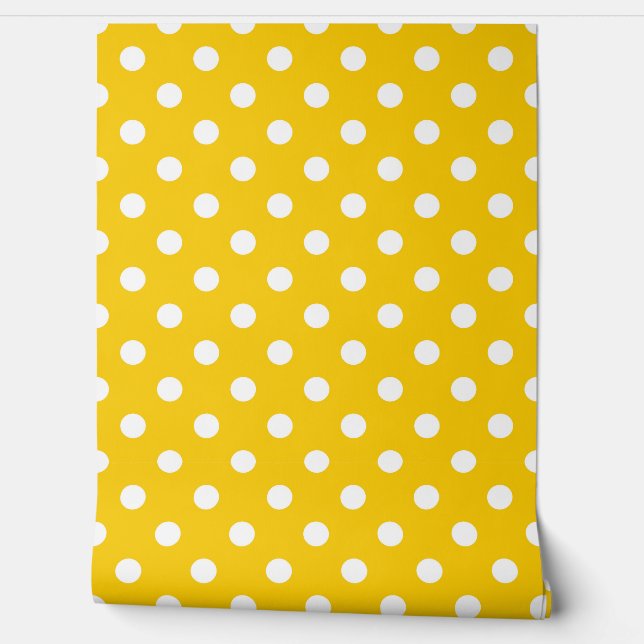 Geel Witte Polka Dots Patroon Wall Decor Behang (Afrollen)