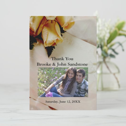 Geel & witte rozen Elegant Ivoor Dank u Bedankkaart (Staand voorkant)