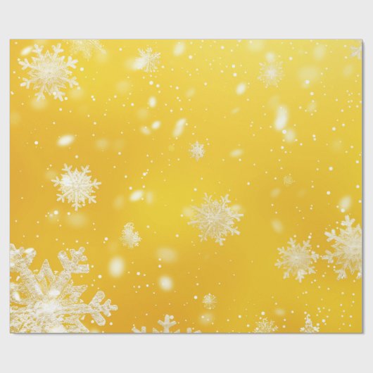 Geel/Witte Sneeuwvlokken Kerstmis Cadeaupapier (Vlak)