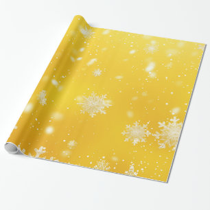 Geel/Witte Sneeuwvlokken Kerstmis Cadeaupapier