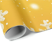 Geel/Witte Sneeuwvlokken Kerstmis Cadeaupapier (Rol Hoek)