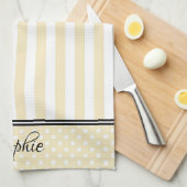 Geel & witte strepen Stippen Theedoek (Quarter Fold)