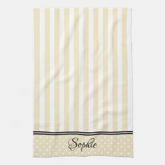 Geel & witte strepen Stippen Theedoek (Verticaal)
