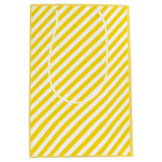 Geel Witte Stripe Sjabloon Elegant Modern Medium Cadeauzakje (Voorkant)