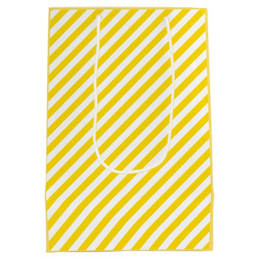 Geel Witte Stripe Sjabloon Elegant Modern Medium Cadeauzakje (Achterkant)