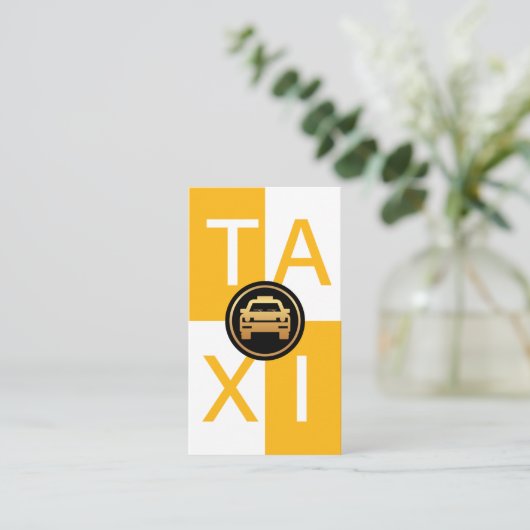 Geel witte taxi aangevinkt vakje rijden visitekaartje (Staand voorkant)