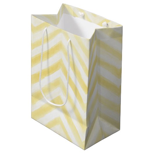 Geel Witte Zigzag Strepen Verjaardag Medium Cadeauzakje (Voorkant Gekanteld)